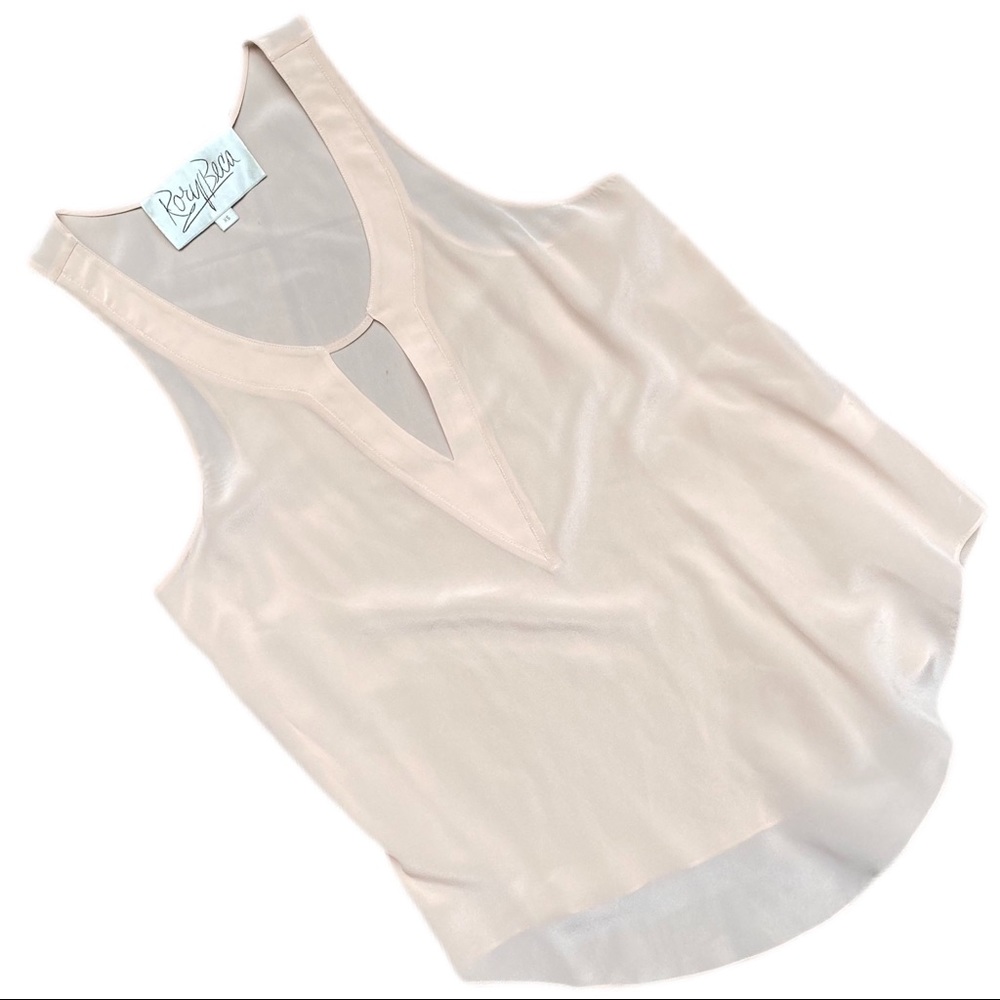RORY BECA Light Peach V Neck Sheer Sleeveless Top